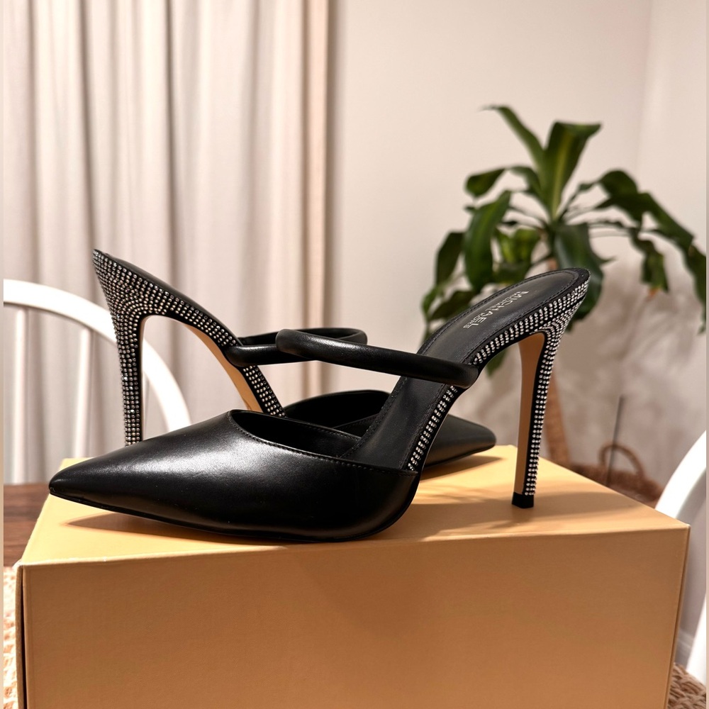 NEW Michael Kors Jessa Leather Rhinestone Heel Dress Mules Pump